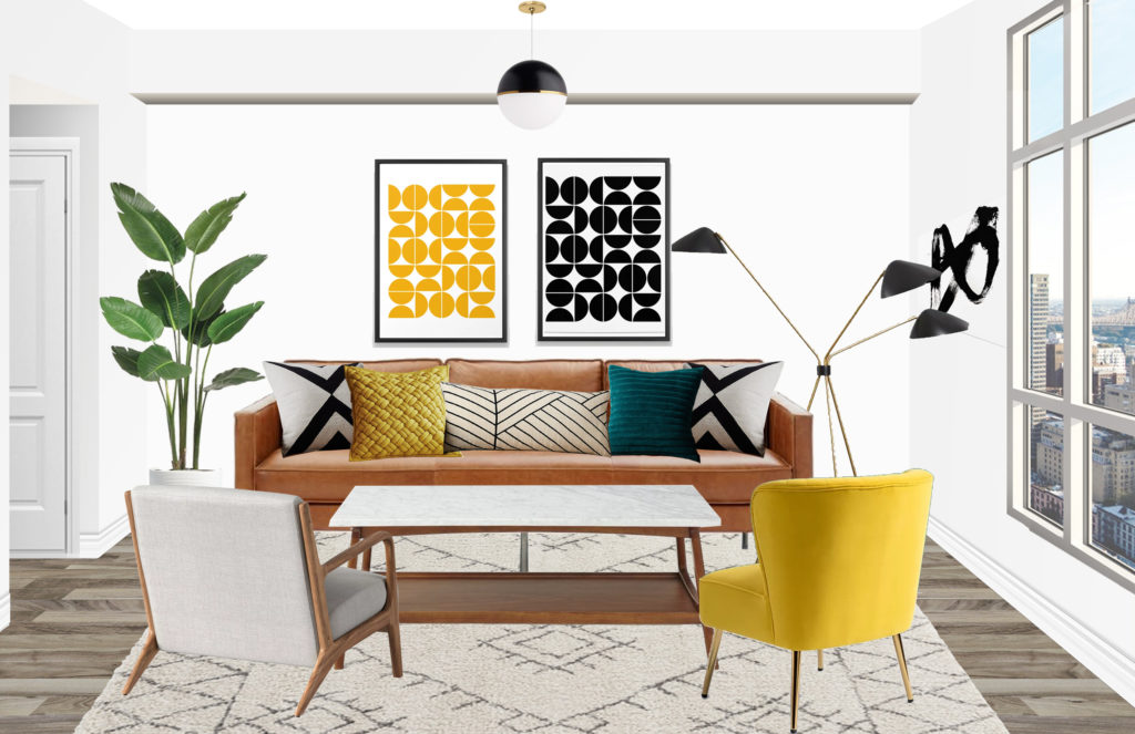 yellow and black modern living room
